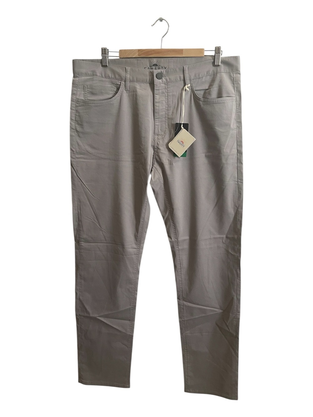 Faherty Movement 5 Pocket Pant Men Size 35 x 32 Fossil MBC0030 Organic Cotton